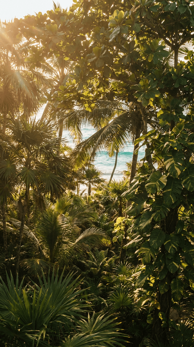 Recepción de hotel boutique en Tulum al atardecer