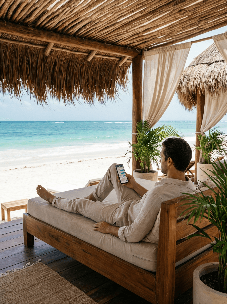 Cliente usando Kanan Desk en Beach clubs